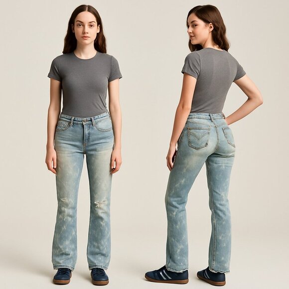 HINT JEANS Women’s Low Rise Bootcut Distressed Bleached Denim - Size 9 👖✨💎 - Picture 4 of 16